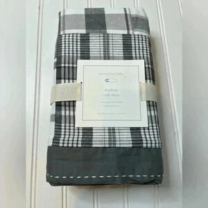 Pottery Barn Kids Baby Nursery Crib Bed Skirt Madras Plaid Gray White NEW